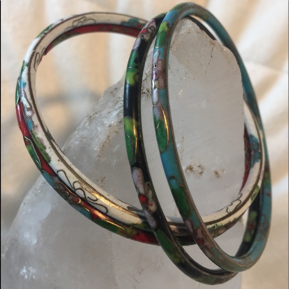 Jewelry - 4 Porcelain power leaf cloisonné gold bangle